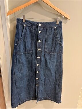 Daily Blue “Tephy” Button-Front Dark Blue Denim Midi Skirt